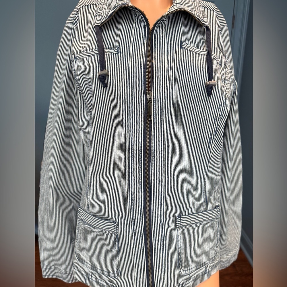 Christopher & Banks Railroad Stripe Utility Jacket Stretch Cotton M